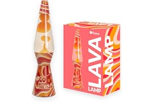 Fisura - Lampa lawowa "go with the flow". Wielokolorowa podstawa, Lava Orange. Retro lampa Lava z zapasową żarówką. Wymiary: 11,5 cm x 11,5 cm x 40 cm.