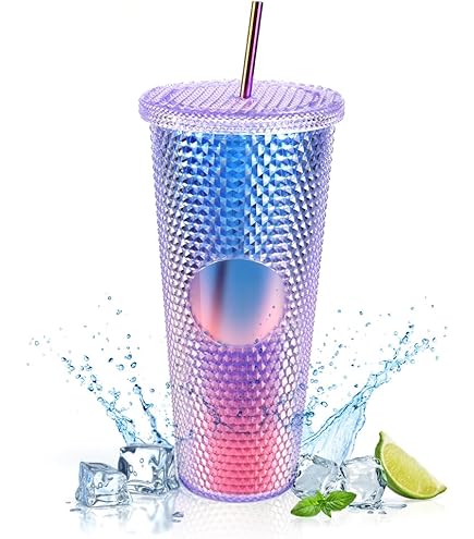 Nadia's Little Treasures Jewelled Plastic Tumbler Cup - Plastic dubbelwandige koude beker voor ijskoffie, water, slush of smoothies, uw thuisbioscoopbeker (mat zwart