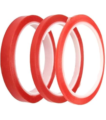 Nastro Biadesivo Da 12 Mm, Appiccicoso, Con Pellicola Facilmente Rimovibile, Super Aderente, Extra Lungo, Da 50 M, Colore Pellicola: Rosso - Foto 12