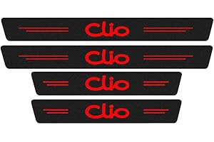 RIDGOEL 4 Pièces Protection Seuil de Porte de Voiture pour for Renault Clio 2 3 4 5 MK2 MK3 MK4 Autocollant en Cuir de Fibre de Carbone Plinthes pour Auto Red
