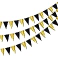 TOYXE Paper Pennant Triangle Buntings Flags Banner Set of 3 Golden Black