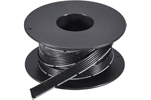 sourcing map 28 AWG płaski kabel, 6-pinowy przewód silikonowy, drut taśmowy 28 kalibru, silikonowy płaski kabel 3,0 m/10 stóp czarny, pleciony cynowany drut miedziany