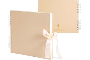 Never Ever Land Album Photo -30 * 25cm Album Photo à Spirale de 80 pages 250g - Couverture Rigide avec un Nœud pour Fermer - Parfait pour Naissance, Bébés, Mariage et Album de Famille - Champagne