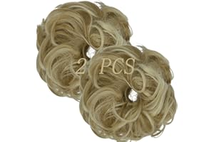 OMGREAT 2PCS Thick Updo Messy Hair Buns Curly Wavy Ponytail Extensions Hairpieces juva bun Hair Scrunchies for Women Girls Color Ash Blonde Mix Bleach Blonde