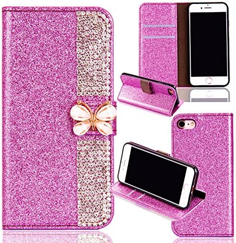 iPhone 6/6S Leather Case,iPhone 6/6S Flip Wallet Case,Case for iPhone 6S/6 with 4.7 inch Screen,3D Funny Cute Elegant Butterfly Bling Glitter Diamond Pattern Leather Stand Function Flip Kickstand Wallet with Card Slot Holder Protective Cover [Magnetic Closure] [Full Body protection] for Apple iPhone iPhone 6S/6 4.7