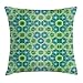 Produktbild ERCGY Abstract Throw Pillow Cushion Cover, Seamless Tile Vector Pattern with Flowers Ornament Figures Print, Decorative Square Accent Pillow Case, 18 X 18 inches, Lime Green and Jade Green