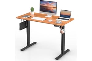 ‎ERGOMAKER ERGOMAKER Elektrischer Höhenverstellbarer Schreibtisch 110x60cm (43.3"x23.6"), Höhenverstellbarer Tisch mit Spleißplatte (Schwarzes Gestell + Kirsche Tischplatte)