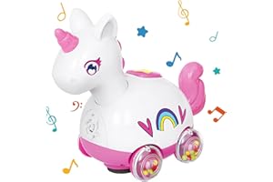TOKIDARING Unicorn Crawling Toys Baby Toys 6 Months Plus with Music and Light Interactive Walking Sensory Toys Automatically Avoid Obstacles Baby Musical Toys for 1 Year Old Boy Girl