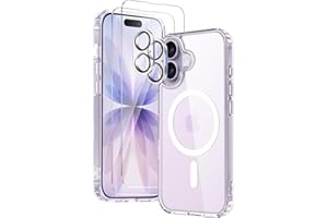 COPIKE Funda Magnética para iPhone 17 con 2 Cristal Templado y 2 Protector Cámara, Compatible con MagSafe, Carcasa Antigolpes Anti-Amarillo Tapa Trasera Resistente Arañazos, Transparent