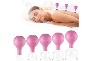 XMSZQU 5 Pièces Ventouses Therapeutiques Sets, Massage Visage Cupping Ventouse en Verre Avec Silicone Ventouse Balle, Ventouse Massage, Pot à ventouses en verre véritable, pour Visage ou le Corps (Rose)