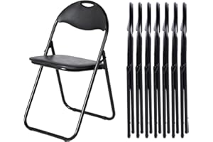LuxNook Chaise Pliante en métal, Lot de 8 avec Rembourrage en PVC et Dossier. Chaise Pliante Confortable pour invités, Cuisine, Camping – Noir