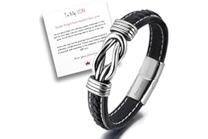 RIXERKOC Mutter und Sohn für immer miteinander verbunden geflochtenes Lederarmband, To Mein Sohn/Enkel Armbänder Edelstahl Magnetverschluss Lederknoten Armband Inspiration Schmuck Geschenk