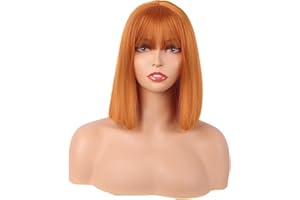 MapofBeauty 12 Pulgada/30 cm Lacio Bob Con Flat Flequillo Corto Colorido Sintética Cabello Para de Cosplay Fiesta Peluca (Naranja)