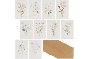 DEARBAG 10er Set Geburtstagskarten, Blumenkarten, Naturkarton Klappkarte mit Briefumschlag, für Geburtstage Jubiläum, Abschlussfeier, Muttertag Vatertag (Blumig)