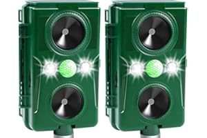 funfunfly 2X Solar Ultrasónico Repelente para Gatos,Repelente Ultrasónico Animales Solar y USB,Ultrasónico Ahuyentador para Perros Ratones con LED Que Destella/Pare Gatos/Ratas/Perros