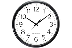 KIZLOC 40cm Sealed Outdoor Garden Clocks Waterproof, Durable Silent Non-Ticking Battery Operated Quartz Wall Clock for Garden, Patio, Pool, Bathroom, Home (Black)