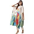 V4M Women's White Printed Regular Cotton Blend Kurta Sets | Kaftan Set for Women