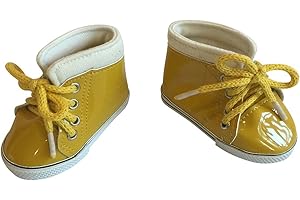The New York Doll Collection Yellow Shiny Leather Doll Sneakers Trainers fits All 18 Inch/ 46 cm Dolls - for Fashion Girl Dolls - Doll Shoes - Doll Trainers