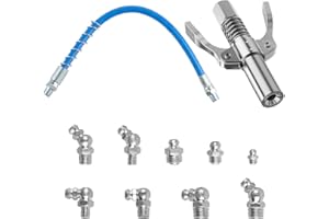 JIUJUDA9 Grease Gun Coupler Quick Release, Double Handle Grease Coupler 1/8" NPT with 30cm Hose & 9 Nipples, Gear Oil Nozzles for All Standard Automotive Cars