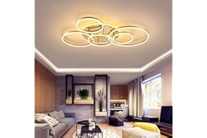 FUMIMID Lampa sufitowa LED, nowoczesna lampa wisząca, kreatywny żyrandol z pilotem zdalnego sterowania, ściemniana, okrągła, 6 kół, 86 W, aluminium, akryl, do sypialni, złota