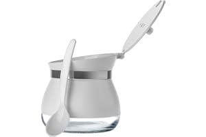 KADAX Azucarero con cuchara, 270 ml, azucarero de cristal con recubrimiento en polvo, 9 x 9 cm, en 2 colores, especiero con tapa para té, azúcar (blanco)