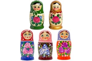 rukauf Rossiyanochka Matryoshka Matryoshka Babushka 11 cm de altura - 5 muñecas de madera - varios diseños - Muñeca de madera Матрёшка Matrushka