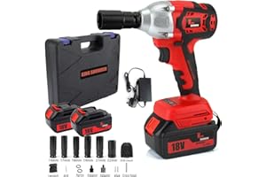 KING SHOWDEN Impact Wrench with 2 Battery, KINGSHOWDEN 18V Cordless Impact Driver Set, 4,000mAH Lithium Battery, 520N.M 1/2" Drive, Dual Speed Automatic Power Tool, 6 Impact Socket and Carry Case