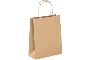 Viquel - Sac Kraft petit format 18x8x22cm - Sac kraft avec poignée torsadée marron - Lot de 50 sacs en papier - Brun