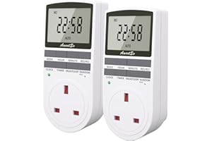 Awootsv Digital Security Timer Plug Socket Programmable Switch Timer with LCD Display 10 On-Off Repeat Cycle 24 Hours/Weekly Indoor Programs Plug for Lights and Home Appliances (2 Pack)
