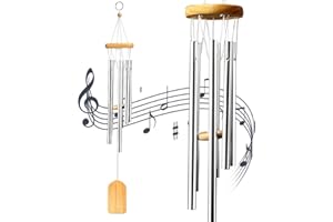 Carillons de Vent, 65 cm Carillons Éoliens en Bois avec 6 Tubes Creux Aluminium Carillons Décoratifs d'Extérieur de Suspension pour Ornements Patio Jardin Maison