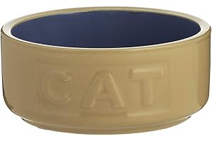 Mason Cash Cane & Blue Cat Bowl 13 cm Ceramic Cat Food & Water Bowl, 400 ml Capacity, Non Tip, Dishwasher, Freezer & Microwave Safe