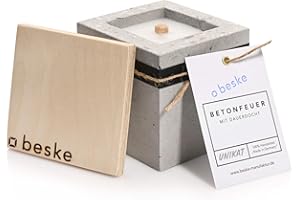 ‎BESKE Betonfeuer® - Das Original der Beske-Manufaktur | Modell 'Pico' | 10x10x10cm mit Dauerdocht | Wiederbefüllbare Fackel | Unendliche Brenndauer | Recycling von Kerzenwachs | Tischfeuer Fackel
