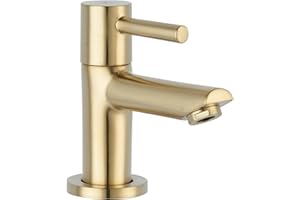 Saqu Shine Kaltwasserhahn für Gäste-WC Höhe 10.4 cm, Kaltwasserarmatur antibakteriell & langlebig, Waschtischarmatur Gold für Waschbecken