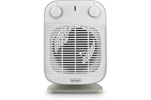 De'Longhi HFS50B20.GR Termoventilatore, Silenzioso e leggero, 3 livelli di potenza, ventilazione estiva, protezione antigoccia, maniglia, dispositivo di sicurezza, luce, protezione antigelo, Salvia