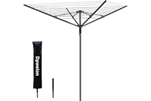 DPWEION 4 Arm 45M Heavy Duty Folding Rotary Washing Line for Outdoor/Garden Portable Large Clothes Airer Dryer with Metal Ground Spike/Cover(Black)