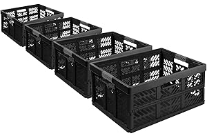 PAFEN 4 cajas plegables profesionales estables de 45 l, 54 x 37 x 28 cm, plegables con asas suaves, cajas de transporte apilables, color negro