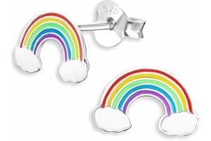 Monkimau Ohrringe Mädchen Regenbogen 925 echt Silber Kinderohrringe Ohrstecker Schmuck medizinische Stecker Flagge klein Geschenke für Kinder Frauen Damen