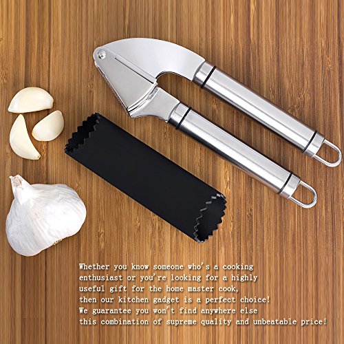TTLIFE Premium Edelstahl Knoblauchpresse Küche Zerkleinerer mit Peeler Set Silikon Tube Roller und Silikon-Pad & zusätzliche Bürste für Haushalt/outdoor leicht zu reinigen - 3