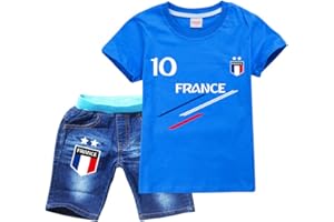 FORLCOOL Ensemble Football France 2 étoiles Jogging Enfant Garçon Fille T-Shirt+Short Deux pièces Ensembles de Sport