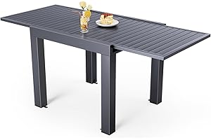 JUMMICO Tavolo da Giardino, Allungabile, Garden Table, in Alluminio, Tavolino da Balcone, Tavolo da Pranzo, da Esterno, Gambe Regolabili, 80 x 160 cm, Grigio Cioccolato