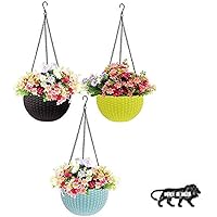 Go Hooked Multicolor Round Rattan Woven Plastic Flower Hanging Planter/Beautiful Round Gamla Pot/Flower Hanging Pot for…