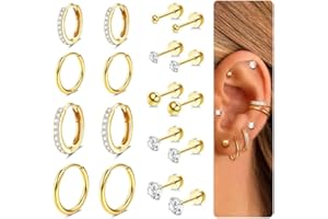 Diamday 9 Paar Ohrringe Gold Set, Creolen Gold Kleinfür für Damen Herren Ohrstecker Mehrfachpiercing Hypoallergene 14K Vergoldet Kleine Knorpelohrringe Hypoallergen Huggie Helix Knorpel Ohrringe