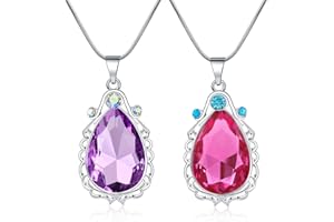 AROWRO 2 Pcs Sofia Necklace the First Amulet and Elena Princess Twin Sister Teardrop Necklace Princess Costumes Jewelry for Girls