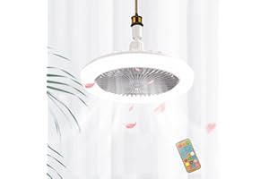 BOMKRA Deckenventilatoren mit Beleuchtung mit Fernbedienung, Timing, 3-farbig dimmbare LED, kleine elektrische Ventilatorlampe für kleine Räume, Schlafzimmer, Zuhause, Büro