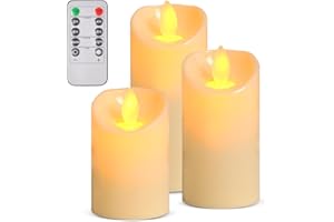 Auirshiky 3 PCS Bougies LED,Bougies électriques Bougies de noël pour noël,Bougie Led Vacillante Avec Vacillement,Halloween,Noël Decoration, Télécommande Minuterie ﻿