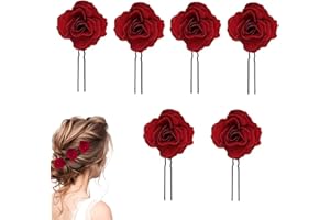 BOBOZHONG Fermagli Eleganti per Capelli con Fiori di Rosa, 6 Pezzi Forma U - Forcine per Sposa e Ragazze, Rosso
