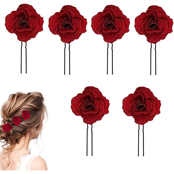 BASEMMAHER Rote Rosen-Haarspangen Set, 19-teilig – Vintage Blumenbrosche Für Braut, Hochzeit & Party