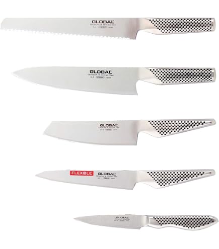 Global Ukon GU 3001 – Set Di 3 Coltelli Da Cucina Giapponesi: Spelucchino 7,6 Cm, Multiuso Seghettato 15,2 Cm, Chef 20,3 Cm