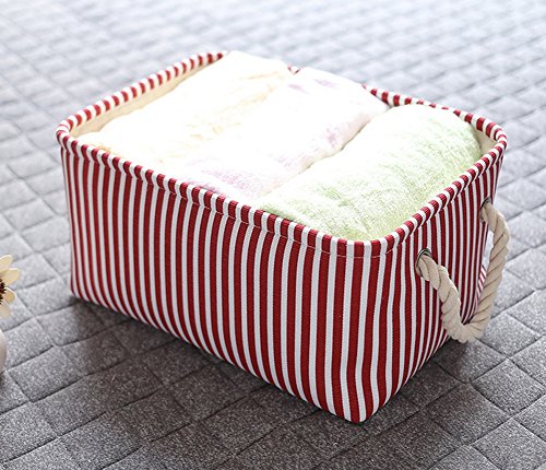 Preisvergleich Produktbild Home Essentials roten Streifen Canvas Stoff Faltbare praktische Aufbewahrung Abfalleimer Kinderzimmer Körbe für Schlafzimmer, Schrank, Spielzeug, Wäsche, M: 13.8 X 9.8 X 6.7(in)