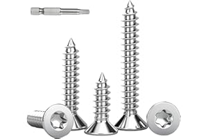 BACSHBY 50 piezas M6x60mm Tornillos para Madera de Cabeza Torx Avellanada, Acero Inoxidable A2 V2A, Totalmente Roscado, Juego de Autorroscantes y Punta de Destornillador
